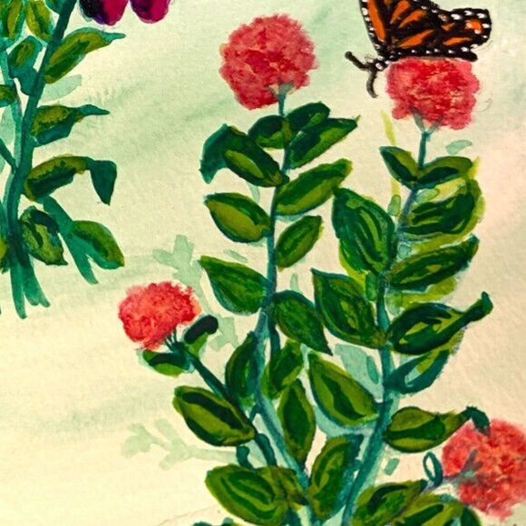 Original Watercolor Painting Monarch Waystation -Butterfly Kentucky Framed 17x21 - Picture 6 of 9